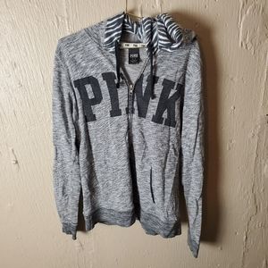 Pink victorias secret hoodie full zip medium grey